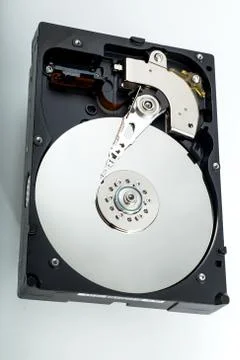 HDD Hard disk drive, opened silver platter Stock Photos