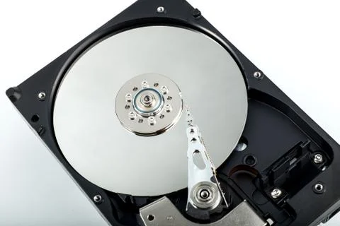 HDD Hard disk drive, opened silver platter Stock Photos