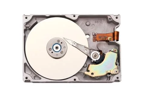 Hdd isolated on white background. Computer chips. Inside of internal Harddriv Stock Photos