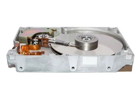 Hdd isolated on white background. Computer chips. Inside of internal Harddriv Stock Photos