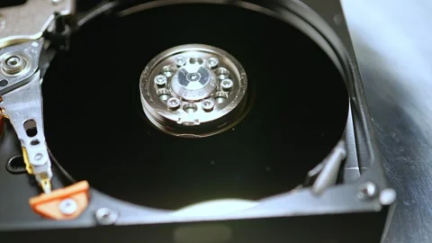 HDD, macro close up shot of hard drive rotation, shallow depth of field. Cy.. Stock Footage 271096509