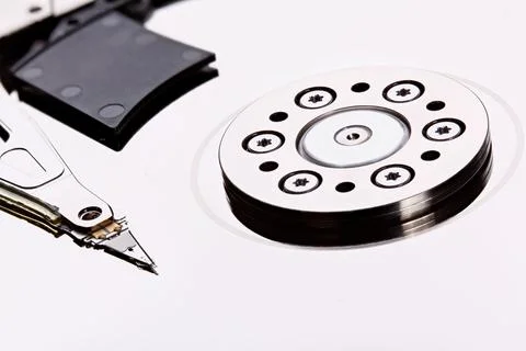 HDD - macro shot of computer hard disk. Stacked photo. Stock Photos