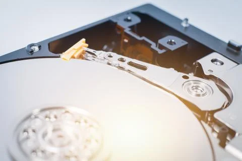 HDD open Harding drive inside computer storage technology blue tech color ton Stock Photos