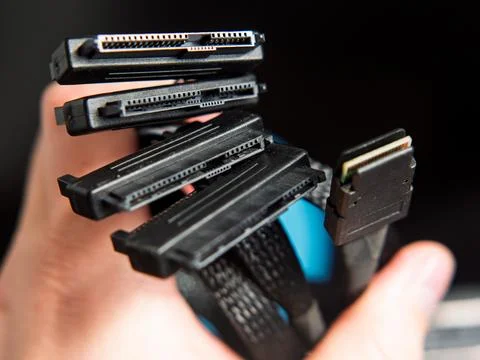 HDD SAS Cable Connection for Data Storage Solutions Stock Photos