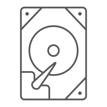 Hdd thin line icon, technology and device, hard drive disk sign, vector graphics Stock Illustration