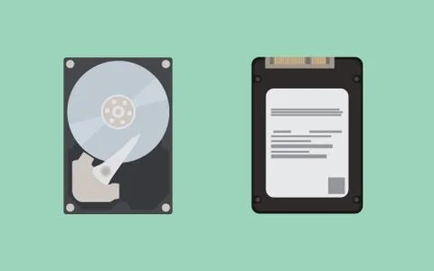 Hdd vs ssd comparing between hardware Illustrazione stock