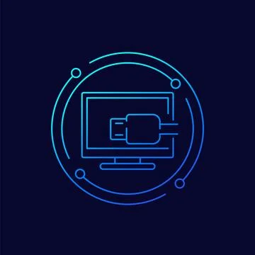HDMI cable and TV icon, linear vector Stock Illustration