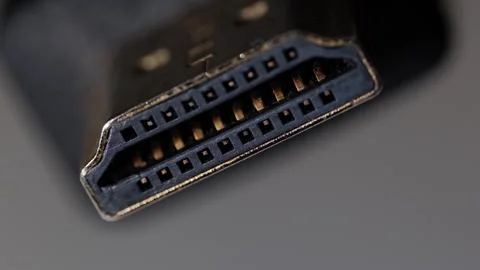 HDMI Cable Plug Front Macro Close Up Technology Connection Detail. Stock Footage 331944801