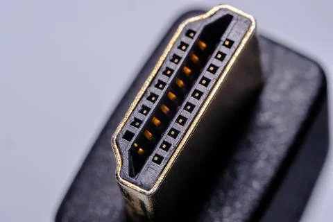 HDMI Cable Plug In Macro Close Up Technology Connection Detail. Stock Photos