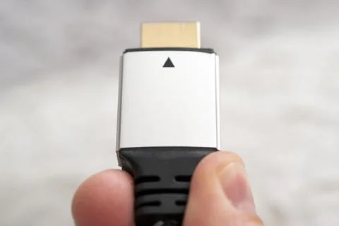 Hdmi high definition multimedia interface on hand. High-speed 8K signal trans Fotos de archivo