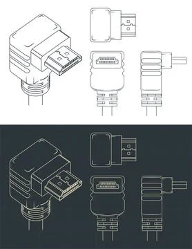 HDMI Male angular plug blueprints 스톡 일러스트