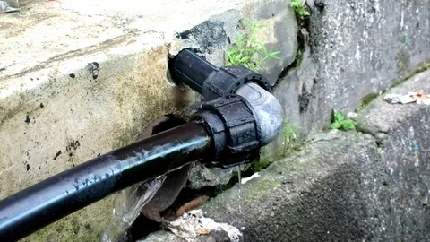 Hdpe black pipe leaking 1 Full HD Stock Footage 92187575