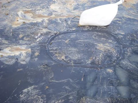 HDPE landfill liner patch installed on a bad weld seam. Stock Photos