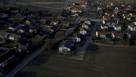 HDR Aerial View of House with Solar Panels in Bavarian City - Closing in 10Bit Stock Footage 177472953
