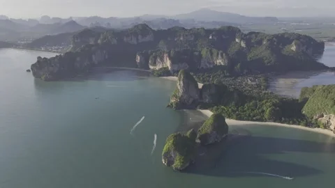 HDR Aerial view of Railay beach and Phranang beach seashore in Krabi Thailand Stock Footage 266677419