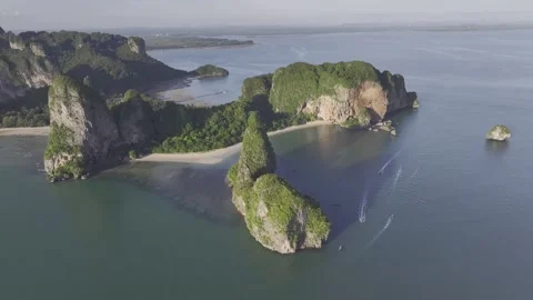 HDR Aerial view of Railay beach and Phranang beach seashore in Krabi Thailand Stock Footage 266677550