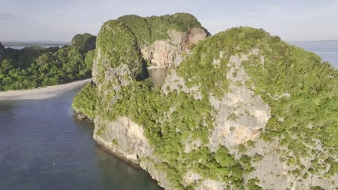 HDR Aerial view of Railay beach and Phranang beach seashore in Krabi Thailand Stock Footage 266679459