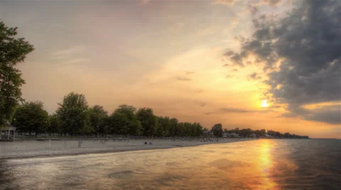 HDR Beach Sunset Timelapse Pan Stock Footage 57717415