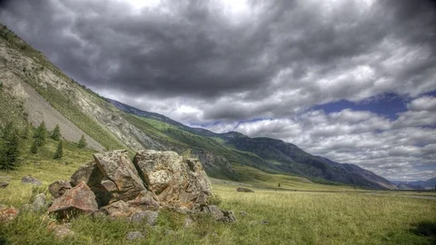 HDR Big Stone at mountain valley time lapse. Video stock 84145833