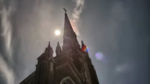 HDR Cathedral Sun Time Lapse Stock Footage