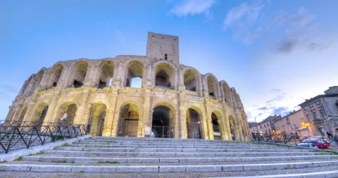 HDR Day to Night Timelapse of Arles Amphitheatre, Provence, France Stock Footage 220158021