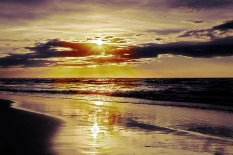 Hdr image of sunset over the baltic sea Stock Photos