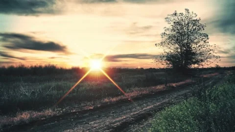 HDR summer landscape - sunset Stock Footage 148763539