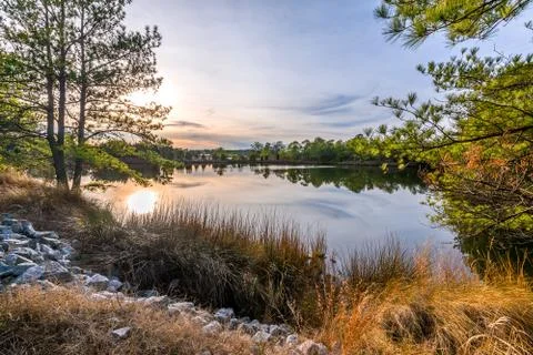 HDR Sunset on Lake Stock Photos