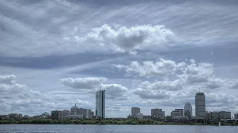 HDR Time lapse Boston Skyline Charles River Stock Footage