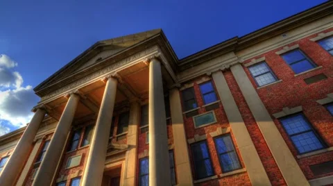 HDR Time-lapse Cloudscape with front of Town Hall Building Stock Footage 7752181