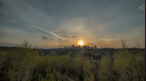 HDR time lapse of sun setting over city in alberta Stock Footage 68820353