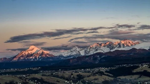 HDR Time lapse sunset view, High Tatra mountains. Slovakia from Zakopane, Poland Video stock 83825707