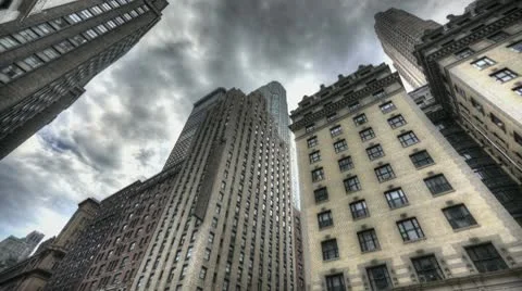 HDR Timelapse Dark Clouds above Skyscraper Stock Footage