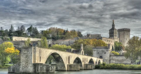 HDR Timelapse of Pont d'Avignon bridge and Avignon, Provence, France Stock Footage 220104249