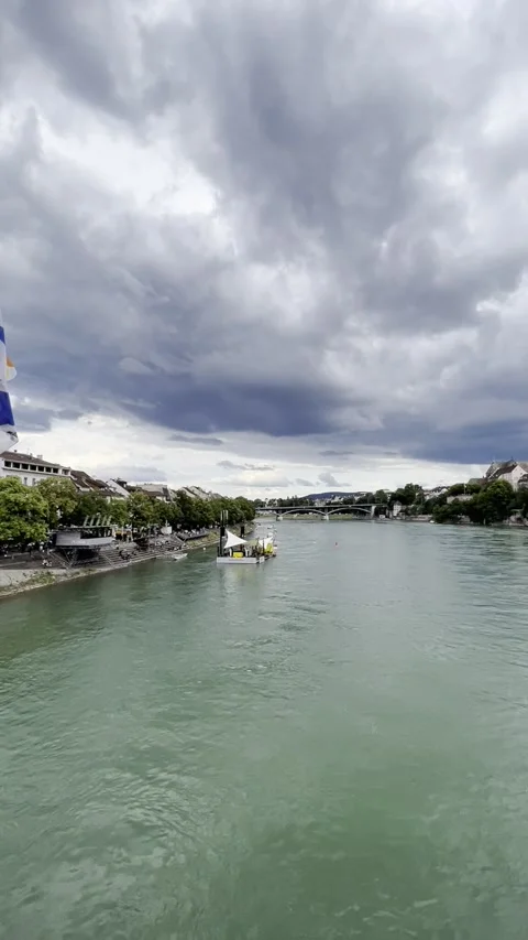 Hdr vertical video of Basel from the bridge Stock Footage 255301350