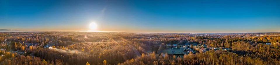 HDR_Rapla_Estonia_drone panorama_morning_autumn Stock Photos