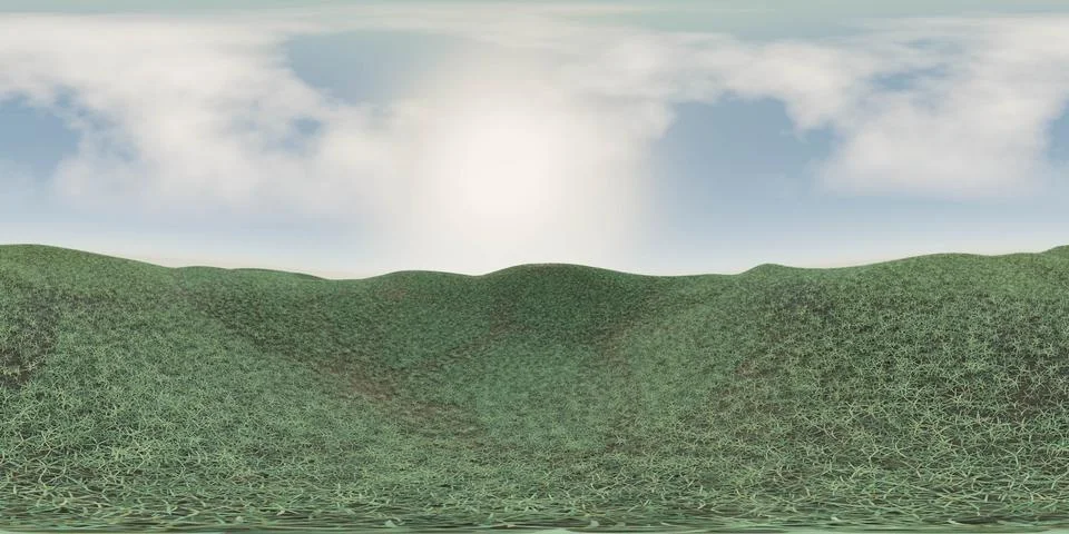 HDRI, environment map , Round spherical 360 degree panorama, green hills under a Stock Illustration