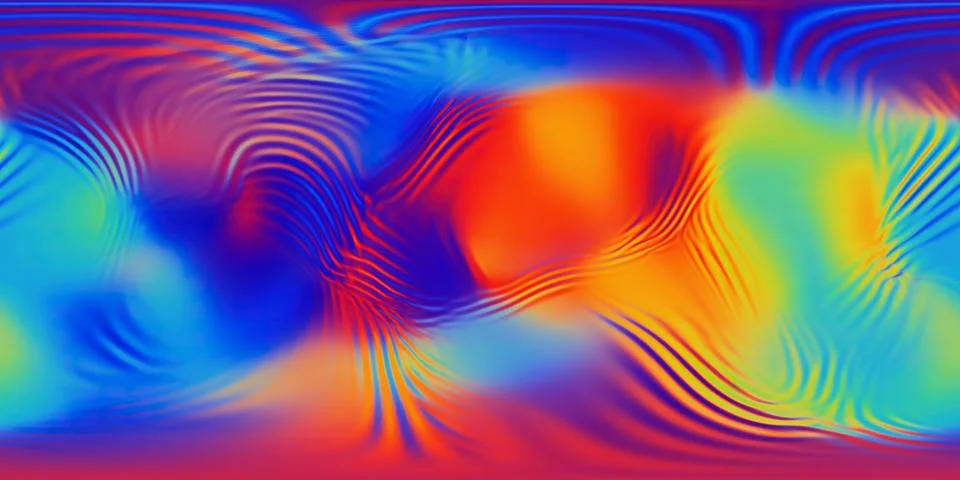 HDRI. Gradient waves, iridescent chrome wavy surface. Stock Illustration