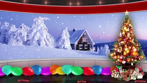 HDTV Christmas Virtual Studio Green Screen Background Red Xmas Tree Gifts  Video stock 80749891