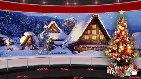 HDTV Christmas Virtual Studio Green Screen Background Red Xmas Tree Gifts  Stock Footage 80750210