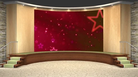 HDTV  News Talkshow Virtual Studio Green Screen Background Wood Red Stock Footage 80857620