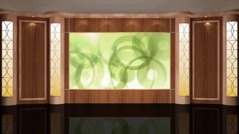 HDTV  News Talkshow Virtual Studio Green Screen Background Wood Yellow Video stock 80858910