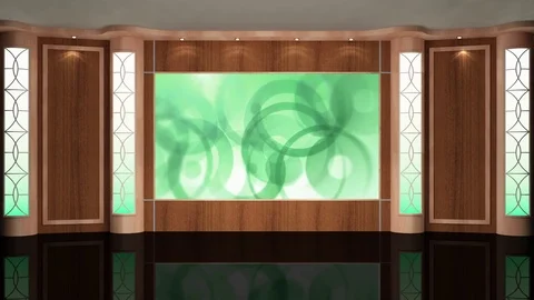 HDTV  News Talkshow Virtual Studio Green Screen Background Wood Green Stock Footage 80859418