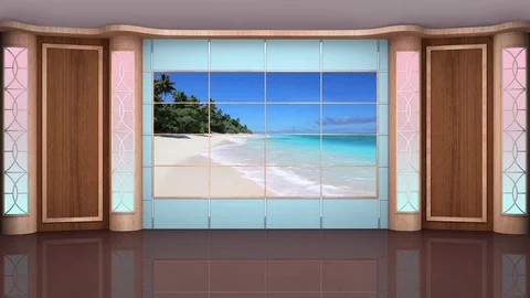 HDTV  News Talkshow Virtual Studio Green Screen Background Wood Beach Video stock 80860093