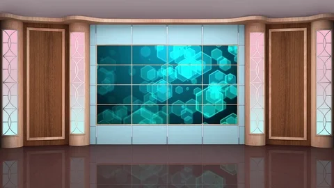 HDTV  News Talkshow Virtual Studio Green Screen Background Wood Blue Vidéo 80860888