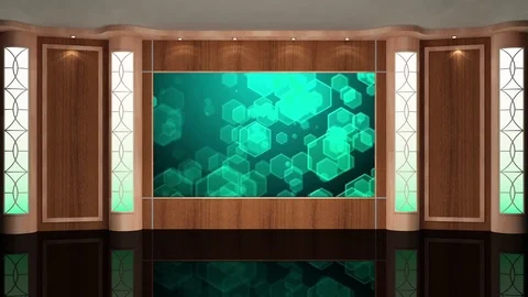 HDTV  News Talkshow Virtual Studio Green Screen Background Wood Green Video stock 80861804