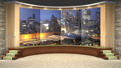 HDTV News Talkshow Virtual Studio Green Screen Background CityScape Vidéo 80862956