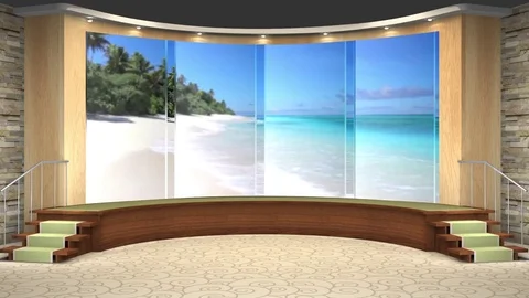 HDTV News Talkshow Virtual Studio Green Screen Background Beach Stock Footage 80863609