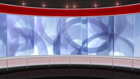 HDTV News Virtual Studio Green Screen Red Background Stars Stock Footage 80669574