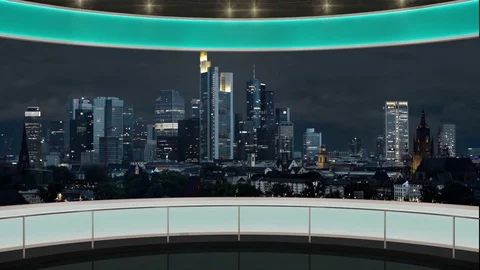 HDTV  News Virtual Studio Green Screen Background Green Cityscape Stock Footage 80809144